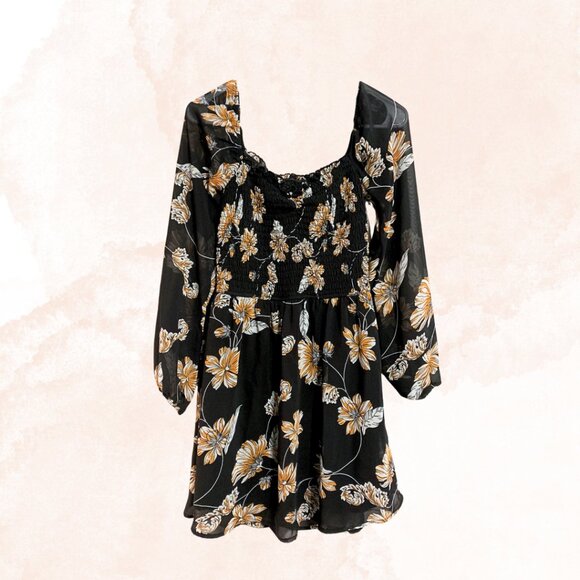 Altar'd State Black Balloon Sleeve Floral Mini Dress - Picture 2 of 2